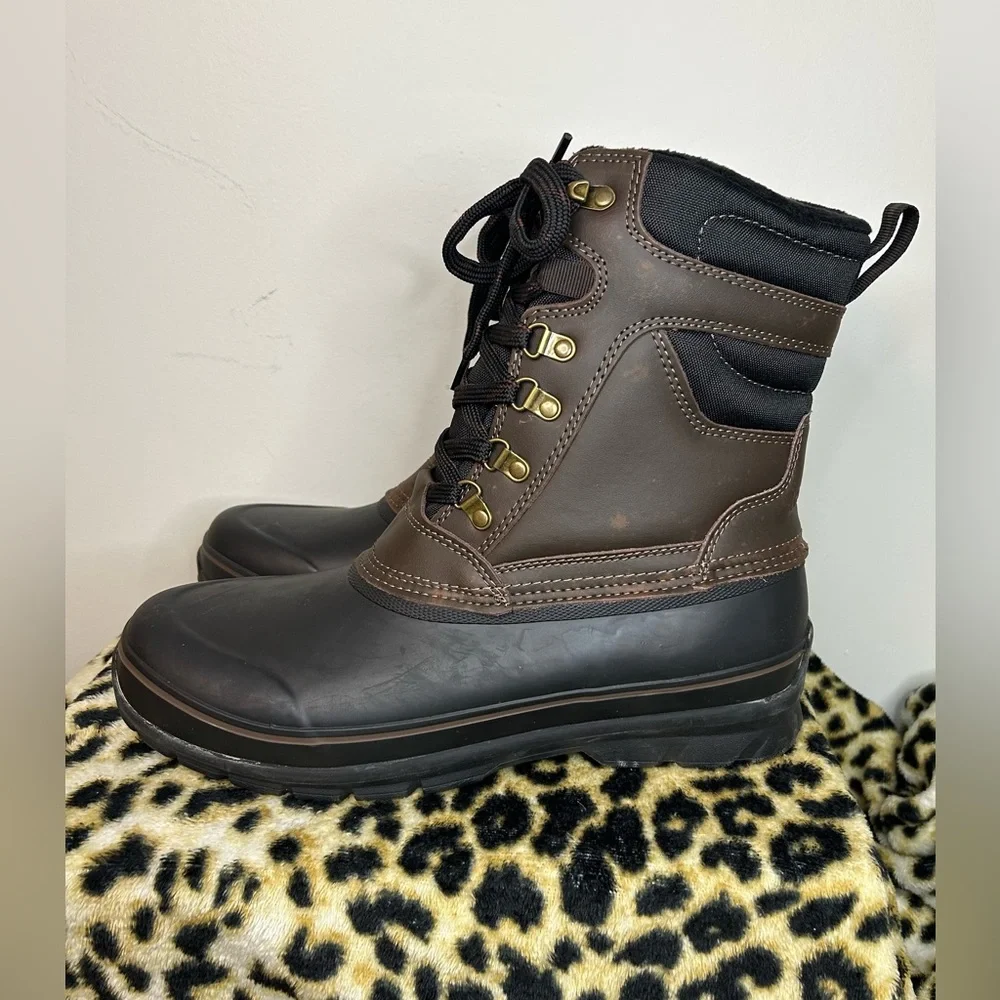 Khombu Kenny Men’s 10 Brown Black Insulated Winter Snow Boots NWT